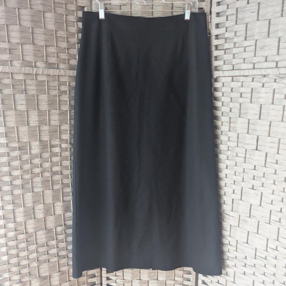 Vtg A-line Skirt Black Wool Cashmere Blend Midi Back Slit Sz 14 Quiet Luxury